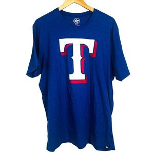 47 BRAND Blue Mens Texas Rangers Baseball T-Shirt XL Letter T Cotton Blend
